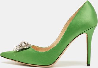 Jimmy Choo London Green Satin Manda Pumps