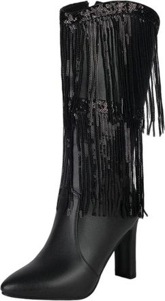 Generic Black Mid Calf Boots Women Pointed Toe with Side Zipper Stiletto Heel for Casual Winter Outfits