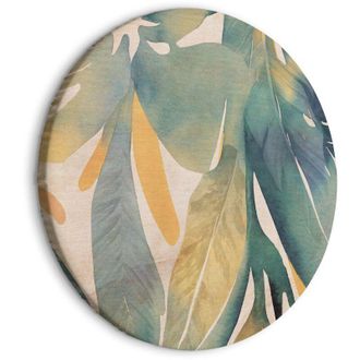 OEM Cuadro Redondo - Exotismo En Acuarela - Delicadas Plantas Tropicales Colgantes En Tonos Verdes Y Amarillos Sobre Un Fondo Beige / Tr&oacute;picos En Acuarela