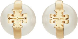 Tory Burch Moondance Faux Pearl Stud Earrings in Light Brass /Pearl at Nordstrom