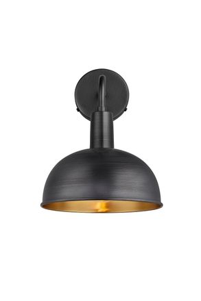 Industville Sleek Dome Wall Light, 8 Inch, Pewter & Brass, Pewter Holder