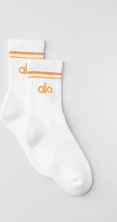 Alo | Half-Crew Throwback Socks in White/Satsuma Breeze, Size: Medium