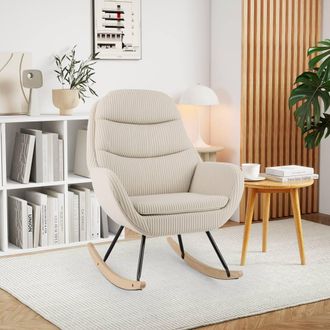 Costway Costway Upholstered Rocking Chair Nursery Glider Rocker w/Padded Backrest in Beige