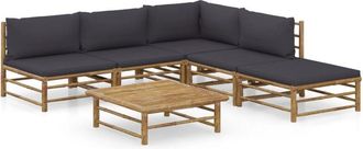 vidaXL Set De Muebles De Jard&iacute;n 6 Piezas Bamb&uacute; Con Cojines Gris Oscuro Vidaxl