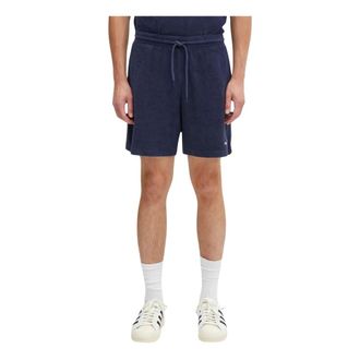 Sporty & Rich Korte Broeken, unisex, Blauw, XS, Katoen, Eden Script Terry Shorts