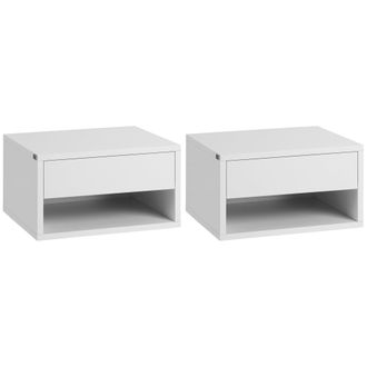 HOMCOM Floating Bedside Table Set of 2 Wall Mounted Nightstand W/ Drawer White | TJ Hughes