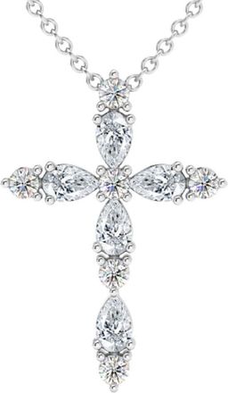 Pompeii3 3/4Ct Diamond Cross Round & Pear Shape 14k Gold Necklace Lab Grown 1 Tall