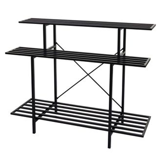 Hhg [nunca Usado] Estanter&iacute;a Para Plantas Hhg-347, Escalera Para Flores Escalera Para Plantas, 3 Estantes Acero Negro 100x120x44cm