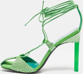 The Attico Neon Green Fabric And Suede Crystal Embellished Adele Sandals