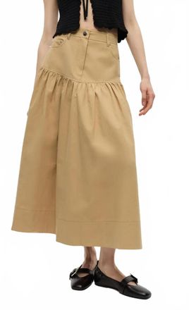 Ganni Classic Summer Suiting Long Skirt In Pale Khaki