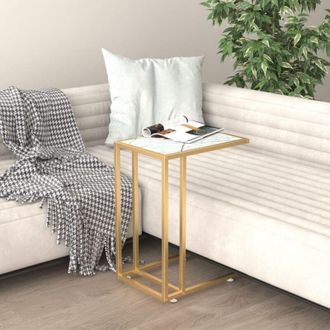 vidaXL Vidaxl - Mesita Ordenador Vidrio Transparente Blanco M&aacute;rmol 50x35x65cm