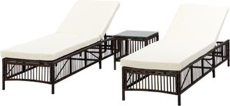 OUTSUNNY Set 2 Sdraio Prendisole con Cuscini e Tavolino da Caffè in Rattan PE