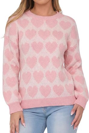 Generic Womens Sweater Casual Fall Winter Color Pullover Sweater with Heart Design Long Sleeve Crewneck for Valentines Day and Daily Wear Soft Comfortable Kni