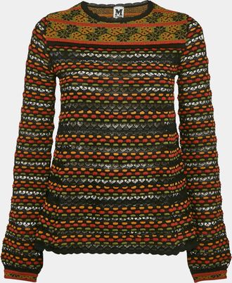 M Missoni Black/orange Floral Perforated Knit Top