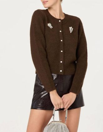 Astr Kalie Rhinestone Embellished Cardigan In Brown