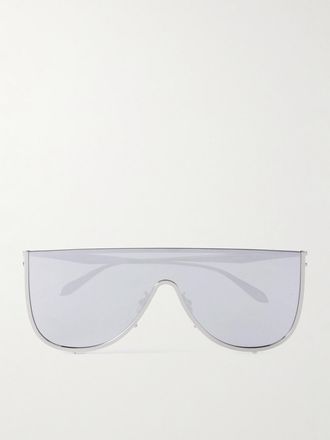 Alaia Occhiali Da Sole Oversize In Metallo Argentato Con Montatura D-frame Mask - Argento