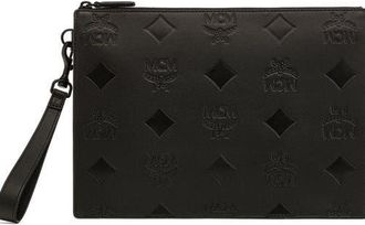 MCM Aren Wristlet Pouch in Maxi Monogram Leather in Black at Nordstrom