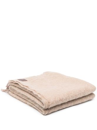 Dsquared2 fringe detail throw - unisex - Virgin Wool/Mohair - OS - Neutrals