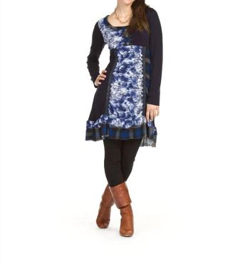 Papillon Plaid Lace Patch Dress In Navy