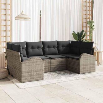 vidaXL Conjunto De Sof&aacute; De Jard&iacute;n 6 Pcs Gris Rattan De Poli&eacute;ster Vidaxl