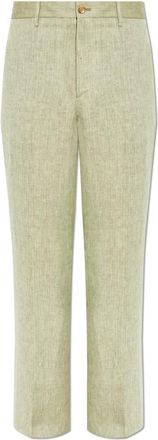 Etro Linnen broek met rechte pijpen en chevronmotief - Heren - Nette broeken - Groen - M - Linnen - Broeken