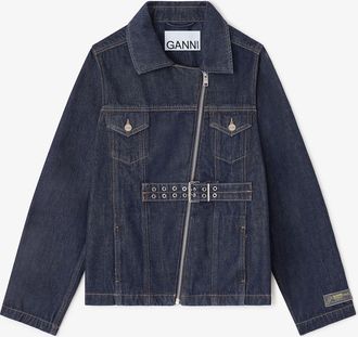 Ganni Navy Blue Rinse Denim Jacket - Size 8/10 Organic Cotton
