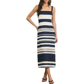 Veronica Beard Ella Stripe Sleeveless Midi Dress in Navy Dove at Nordstrom, Size 10