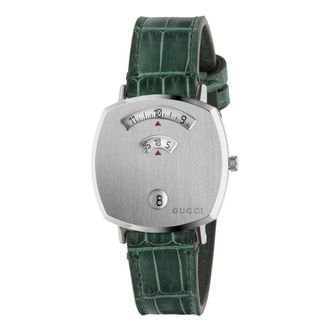 Gucci Stalen Kast- 3 Vensters- Groene Alligatorband - Dames - Horloges - Groen - ONE Size - Accessoires