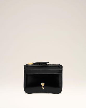 Ami Black Cow Leather Paris Paris Zipped Card Holder Black - OS - Unisex