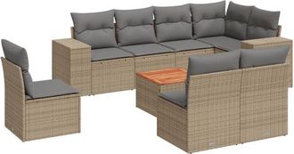 vidaXL Vidaxl - Set De Sof&aacute;s De Jard&iacute;n 9 Pzas Con Cojines Rat&aacute;n Sint&eacute;tico Beige