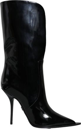 Dolce & Gabbana Womens Patent Leather Midcalf Boots Stiletto Heel - Black - Size EU 37