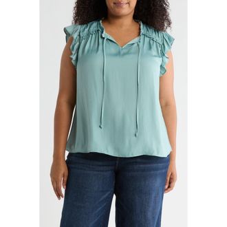 Daniel Rainn Satin Ruffle Split Neck Top in Pupil at Nordstrom Rack, Size 1X