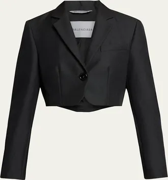 Balenciaga Single-Breasted Wool Twill Crop High-Low Jacket