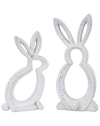 Melrose International Set Of 2 Carved Stone Bunny Outline Decor