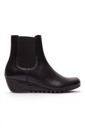 FLY London Fly London Womens Black Leather Wedge Heel Chelsea Boots - ORFU496