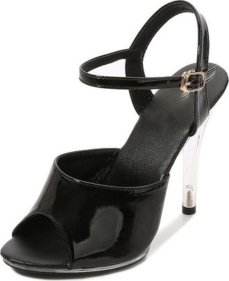 Generic Black,4.5 UK,Womens Crystal Heels Sandals Open Toe Ankle Strap Stiletto high Heel Pumps Dress Shoes for Prom Party Daily Wear