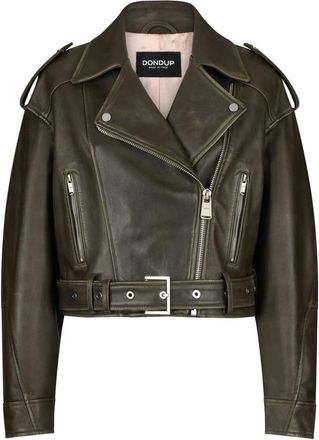 Dondup Leren Bikerjack Ss 25 - Dames - Zomerjassen - Groen - XL - Leer - Jassen