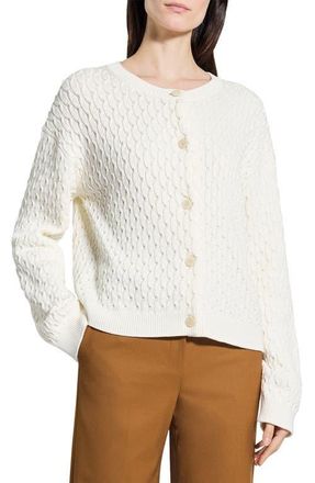 Theory Textured Organic Cotton Cardigan in Ivory at Nordstrom, Size Petite