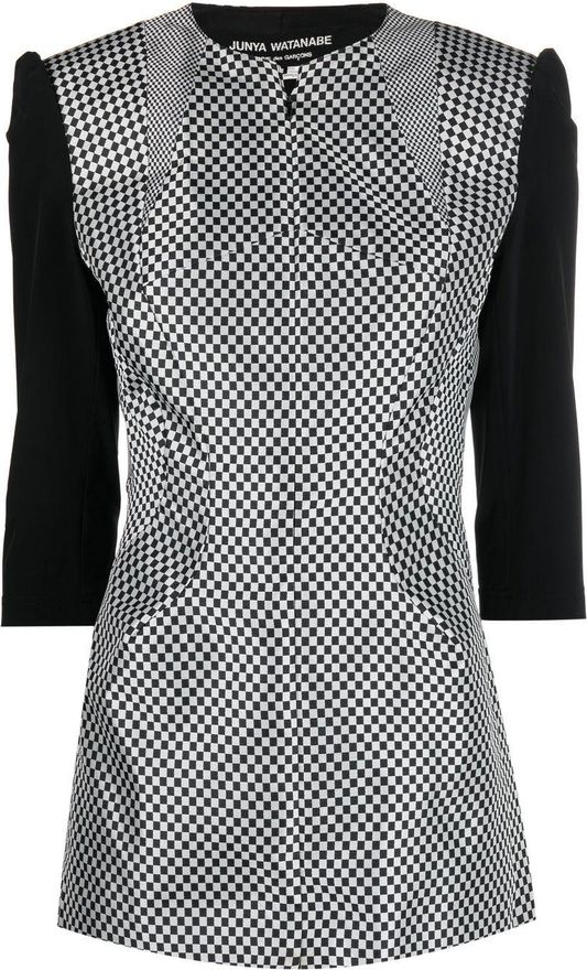 2000s checkerboard-print jacket - women - Cupro/Polyester/Nylon/Polyurethane - M - Black
