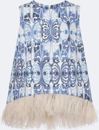 La DoubleJ La Scala feather-trimmed cotton top