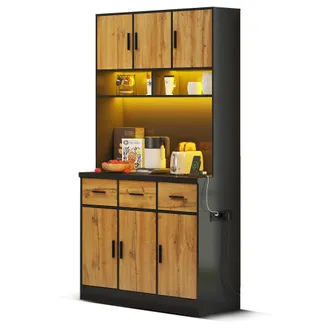 STILVORA Credenza Da Cucina Con 6 Ante, 3 Cassetti, Ripiani Regolabili, Led E Prese Usb, In Mdf, 100 X 40 X 180 Cm