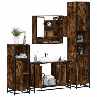 Berkfield Home 4&not;Piece Bathroom Furniture Set&not;Smoked Oak Engineered Wood in Brown