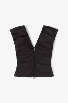 Ganni Black Ruched Top - Size 2 Organic Cotton