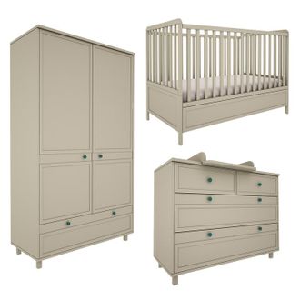 OEM Chambre Compl&egrave;te Lit &Eacute;volutif 70x140 Commode &Agrave; Langer Et Armoire 2 Portes Wood Luck Gabriel - Vert Eucalyptus