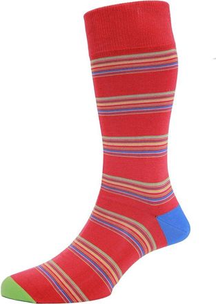 Hj Hall Mens Pittsburgh Stripe Luxury Mercerised Cotton Socks Soft Calf Length 8544 UK 7-10 (Scarlet)