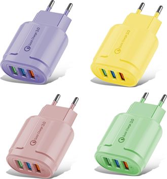 OEM 8 Cargadores Usb Color Macaron, 3 Cabezales De Carga Usb, Cargador De 5v2a, Adaptador De 3 Puertos