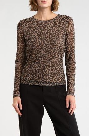Sanctuary Floral Print Long Sleeve Mesh Top in French Kitty Brown at Nordstrom Rack, Size Xx-Small
