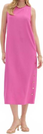 Entro Solid Rib Textured Midi Dress In Hot Pink