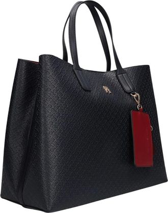 Tommy Hilfiger Allover Debossed Monogram Satchel Bag - Dames - Tassen - Zwart - Maat: ONE Size