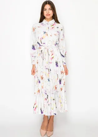 YAL New York Soft Ivory and Floral Shirt Dress
